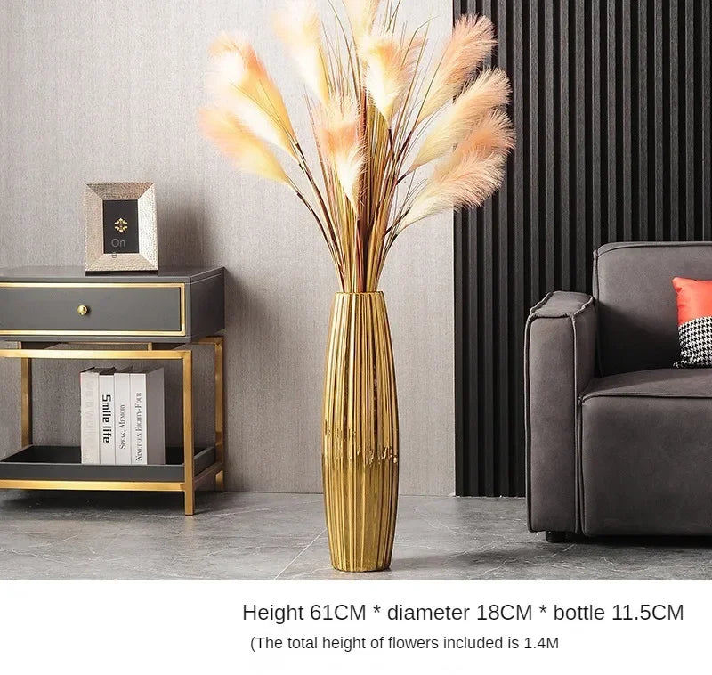 Nordic Ceramics Flower Vase for Entrance Light Luxury High-end Household Vase Large Electroplating Floor-standing Vase for Hotel